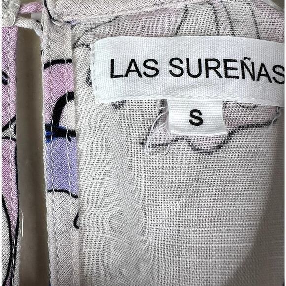 Las Surenas Amor Embroidered Printed Linen Cotton Tank Top Floral Blue Pink SM - Picture 3 of 6